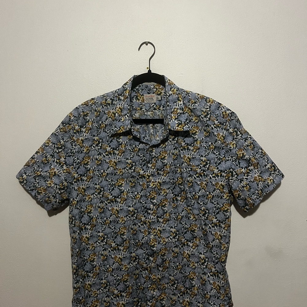 J. Crew Men's Blue and Yellow Floral Shirt